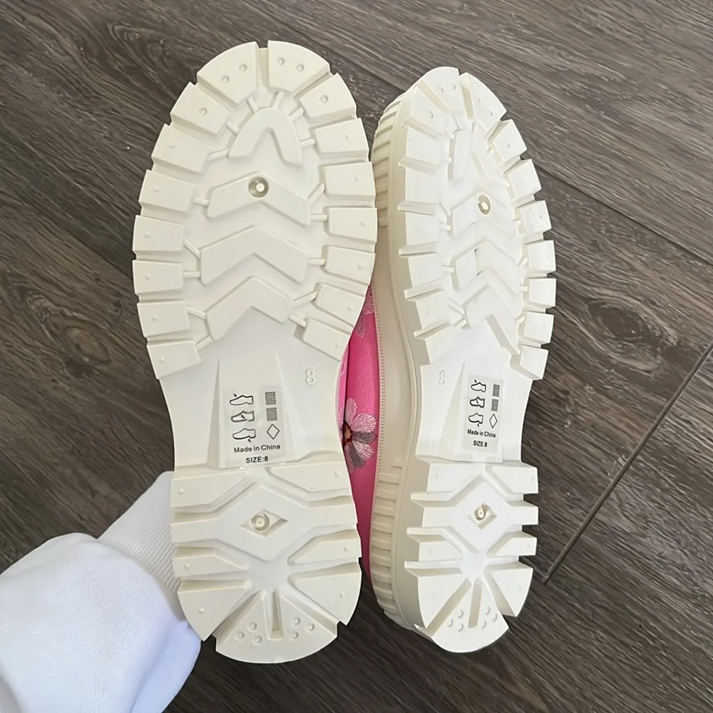 Shoe Republic LA Hot Pink Daisy Embroidered Slip-On Platform Sneakers